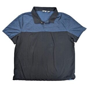 Calvin Klein Blue Black Color Block 1/4 Button Short‎ Sleeve Polo Mens Size XXL